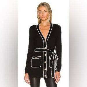 L'AGENCE Black Cardigan with White Trim